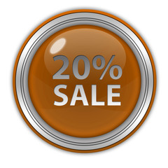 Sale twenty percent circular icon on white background