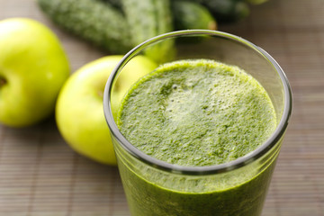 Green fresh healthy juice with apple and vegetables