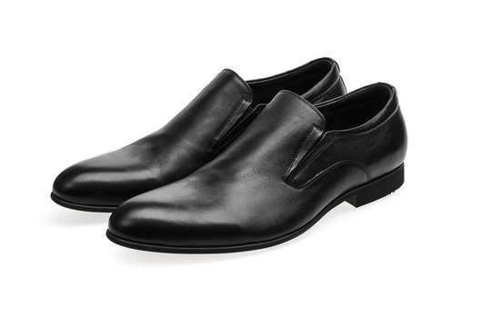 black men's shoes on a white background