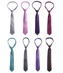 tied men's ties on a white background