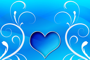 Blue Heart Surrounded by Graphic Swirls