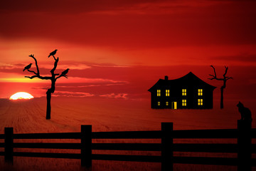 Spooky Farm House in the Sunset