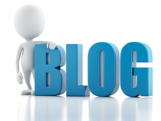 3d man with blog sign. News concept on white background