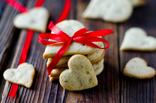 Shortbread cookies in a heart-shaped Valentine's Day