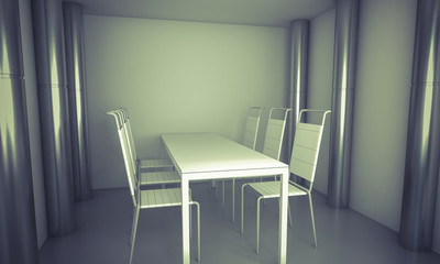 Domestic.Clean diner room, chairs and white table  over clean sp
