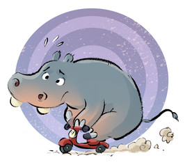 hipopótamo en moto