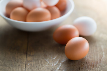 Eggs on wooden table