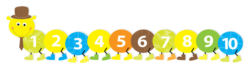 Smiling caterpillar with digits 1-10  / vectors /