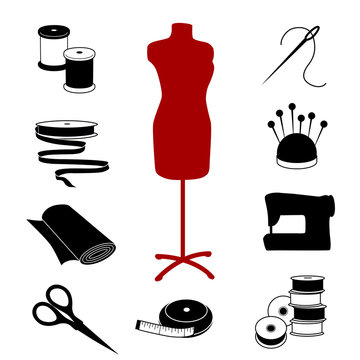 Sewing, Tailoring Icons, Fashion model mannequin, DIY tools