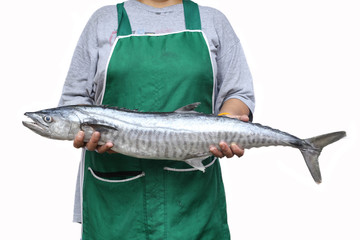 Women holding a wahoo fish or king mackerel fish