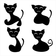 Set of four funny smiling silhouetted cats