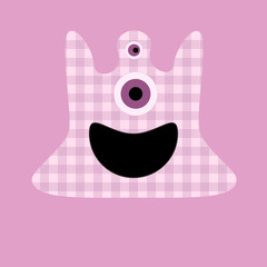 Cute pink kilted monster with button eyes