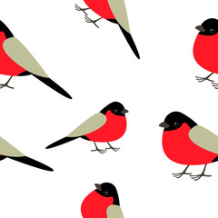 Seamless pattern with adorable bullfinches