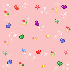 Childish pink background with stars and hearts