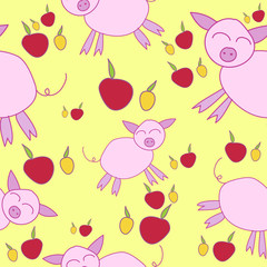 Seamless pattern with cartoony pigs