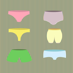 Six cute panties on a striped vintage background