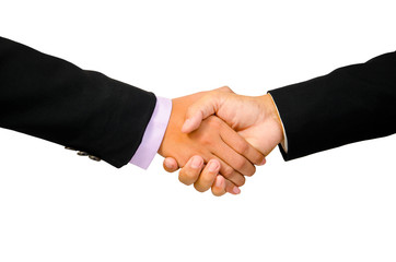 Fototapeta na wymiar Hand shake between a businessman and a businesswoman isolated on