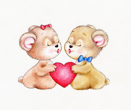 Two Teddy bears with heart