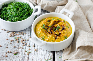 Pumpkin cream soup with lentils