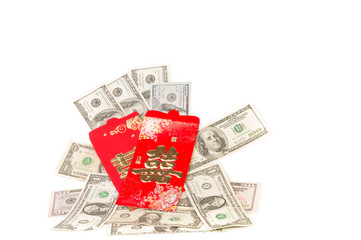 US Dollar bank notes in red develop,Chinese new year gift