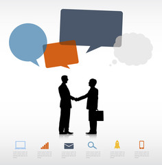 Two Businessmen Shaking Hands and Speech Bubbles