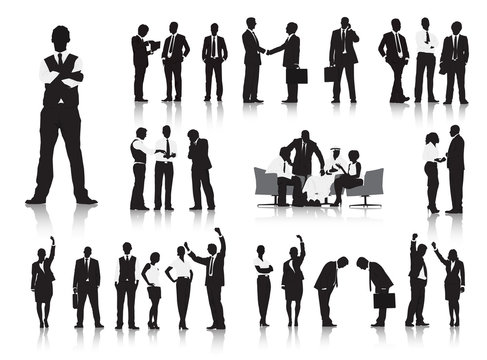 Silhouettes of Business People and CEO Working