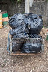 pile of black bags garbage prepare waste disposal
