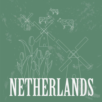 Netherlands landmarks. Retro styled image