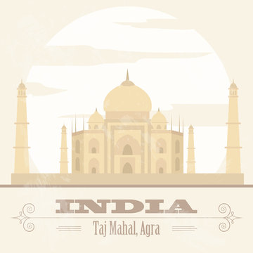 India landmarks. Retro styled image