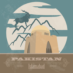 Pakistan landmarks. Retro styled image - obrazy, fototapety, plakaty