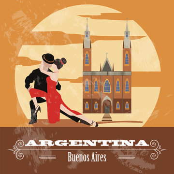 Argentina landmarks. Retro styled image