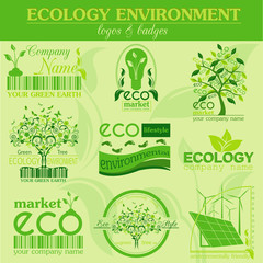 Set of ecology, environment and recycling logos. Vector logo tem