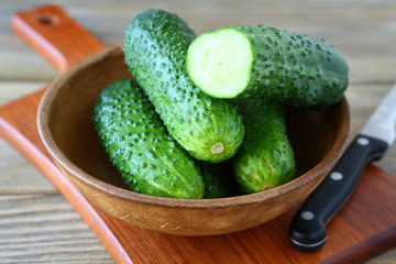 Fresh delicious cucumber in a bowl © Olha Afanasieva