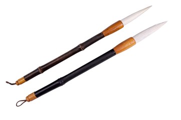 Bamboo caligraphy brushes isolated on white