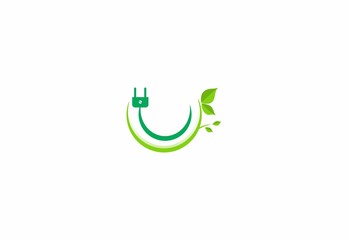 power plug leaf leaves eco logo vector