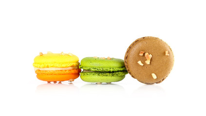 colorful macarons isolated on white backrgound