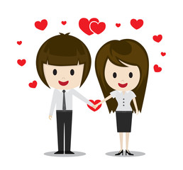 Cute couple in love holding hands, cartoon characters vector