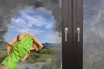 dreckige Fenster Innenreinigung 