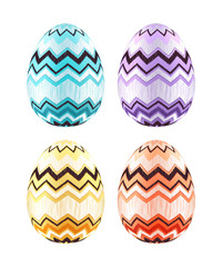 Set of colorful Easter eggs decorated with zigzag.