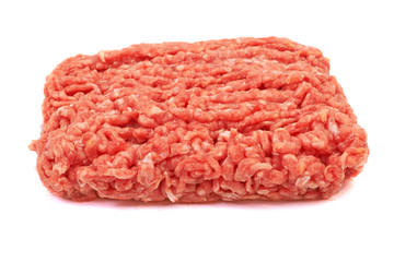 Raw pork meat ground beef isolated on white background.