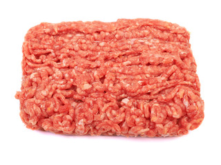 Raw pork meat ground beef isolated on white background.