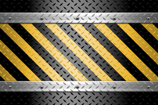 Black and yellow lines on a metal diamond plate  background