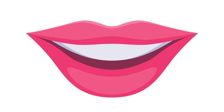 Pink lady's lips icon. Smile symbol.