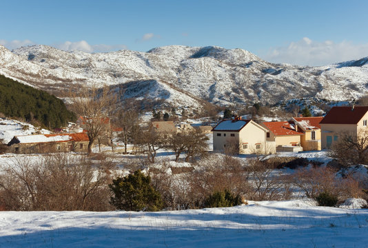 Winter in Njegushi village. Montenegro