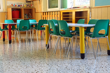 kindergarten class with the green chairs