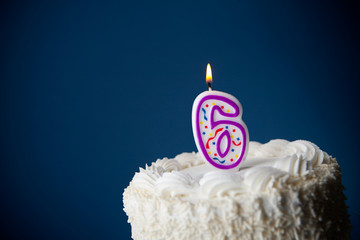 Cake: Birthday Cake With Candles For 6th Birthday - obrazy, fototapety, plakaty
