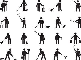 Pictogram people cleaning illustrated on white