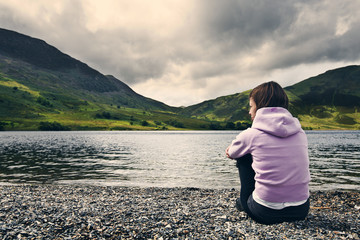 Woman by Crummock Water, Lake District.