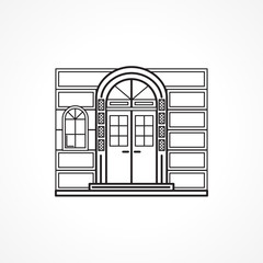 Facade arch door black line icon