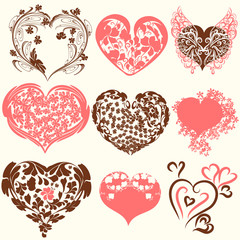 Obraz premium Collection of abstract vector Valentine's Day hearts from swirls